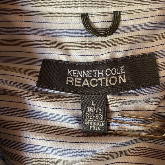 Kenneth Cole Reaction Striped Button Up Cotton Shirt Wrinkle Free L 16.5 32-33 - Picture 5 of 7